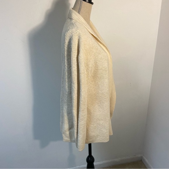 LL Bean Women’s Sweater Open Front Cream Cotton Large Grannie Core - Picture 8 of 10